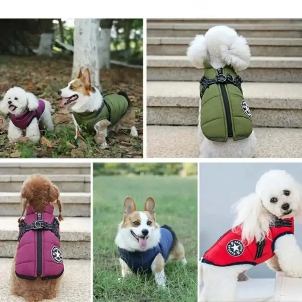 Large Pet Dog Jacket with Harness Winter Warm Dog Clothes for Labrador Waterproo